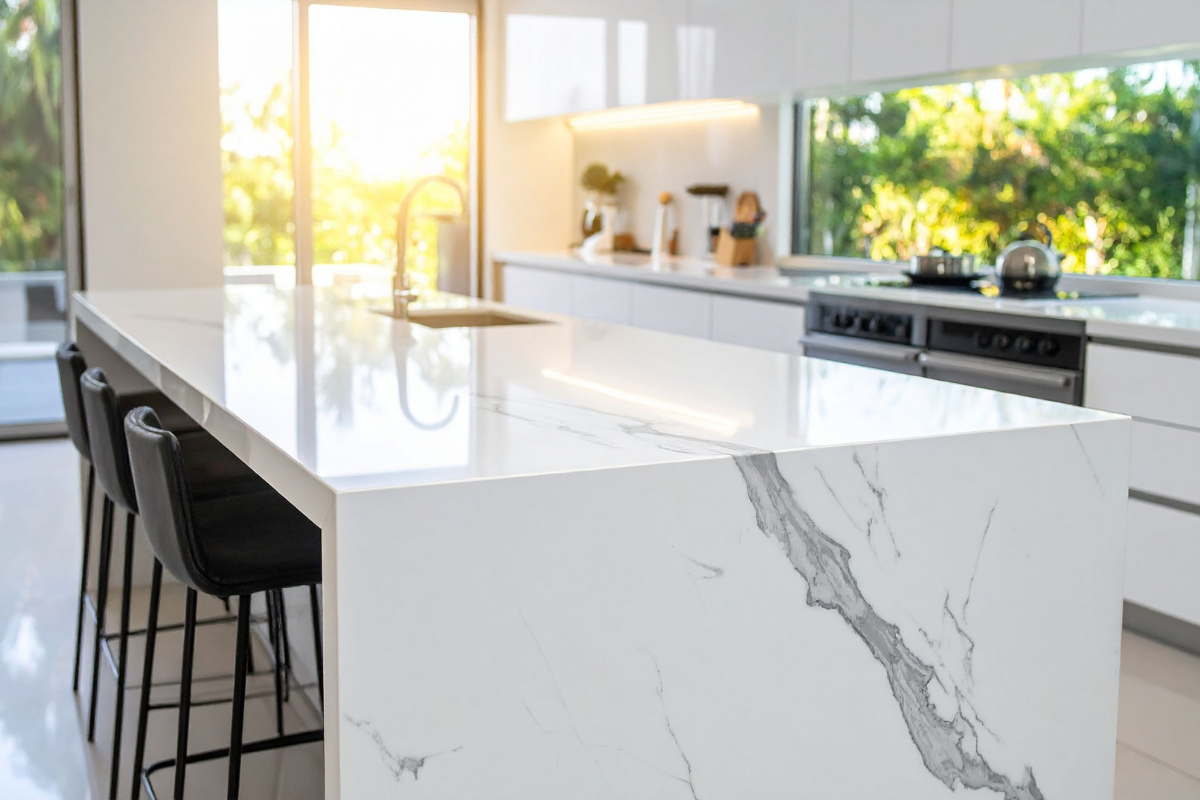 Modern kitchen with marble island